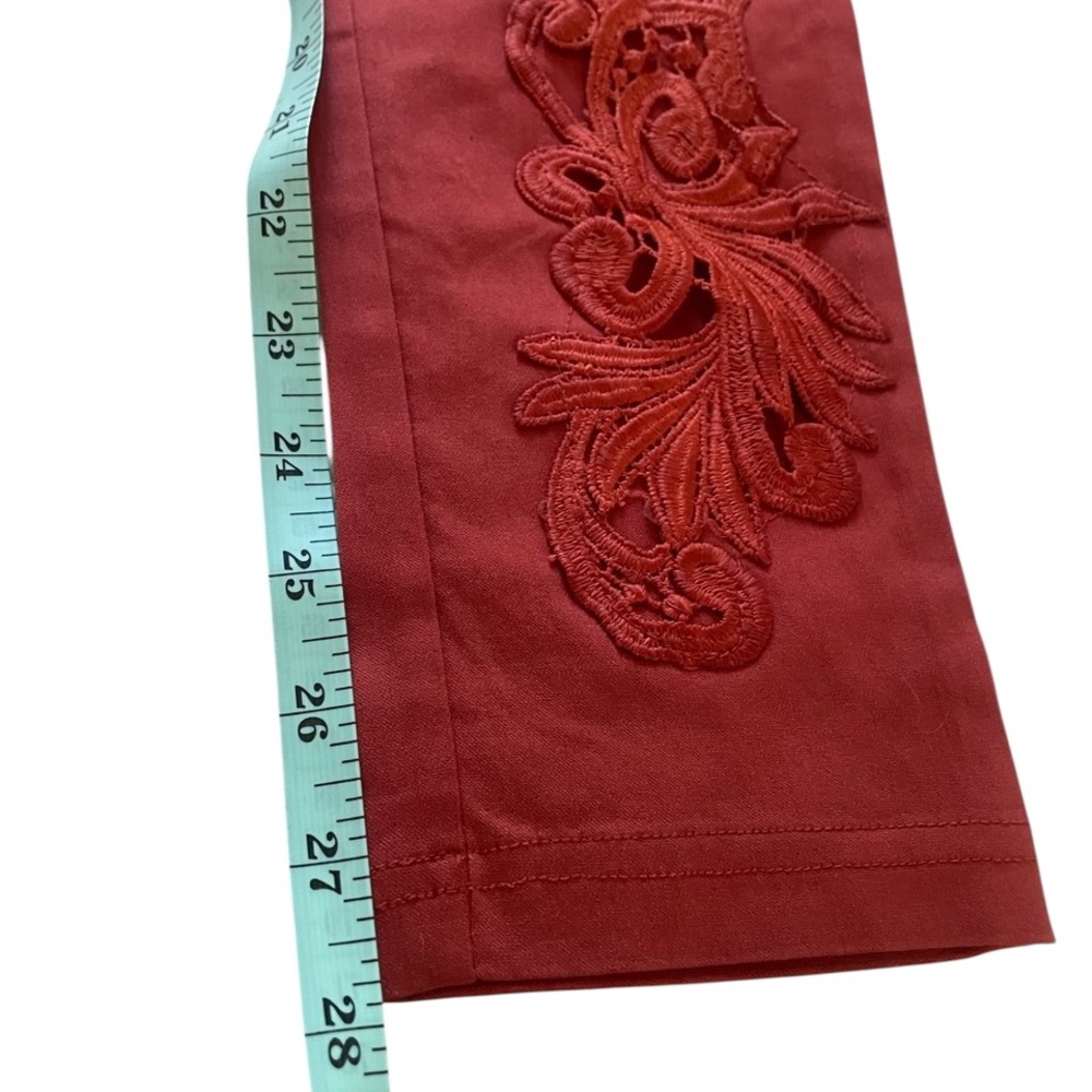 Pretty Angel Red/Orange Floral Embroidered Skinny Stretch Pants,Medium,New - Picture 4 of 5
